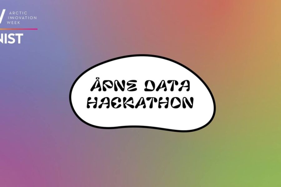 Grafisk bilde med teksten "Åpne Data Hackathon"