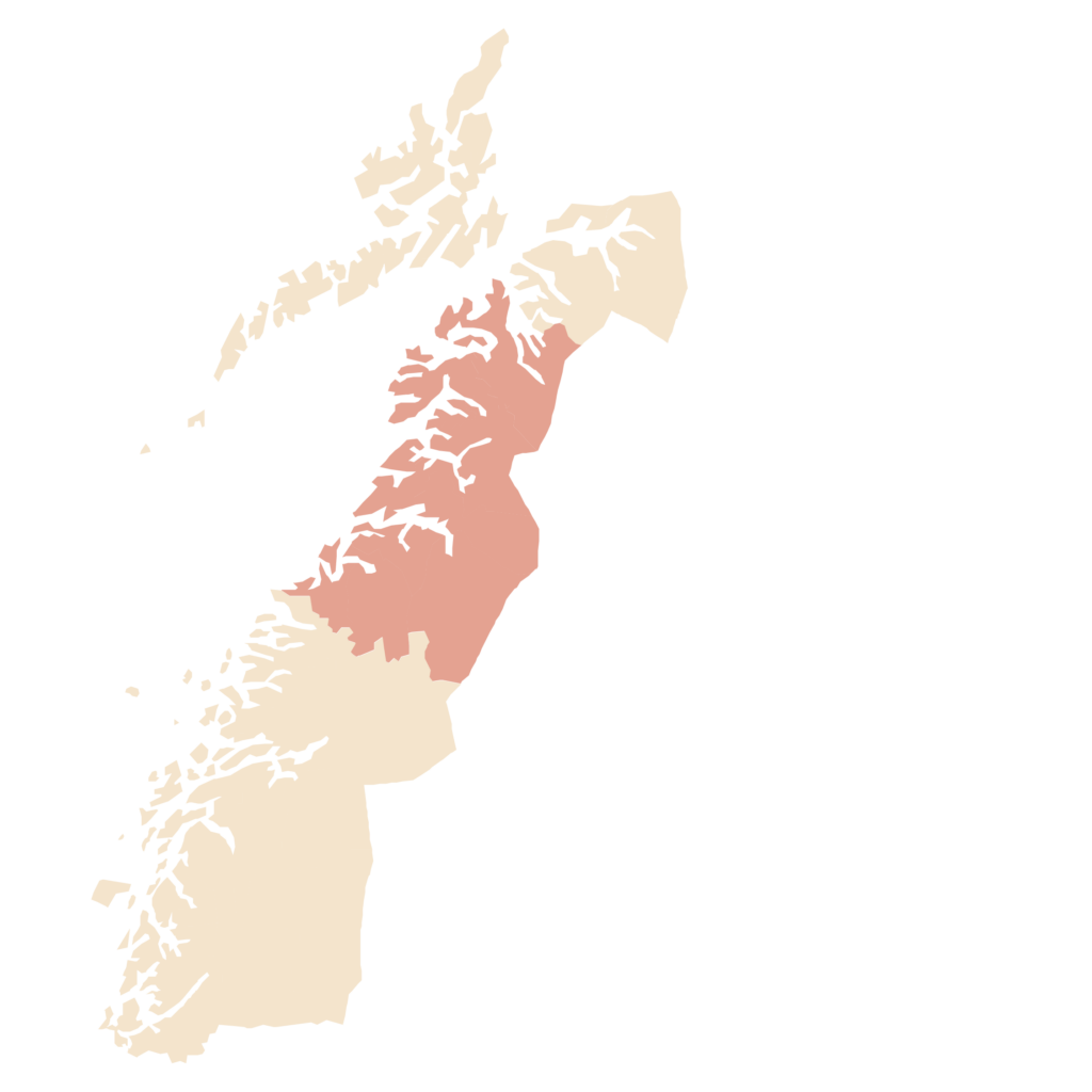 Kart som viser Nordland, Salten er uthevet. Grafisk element