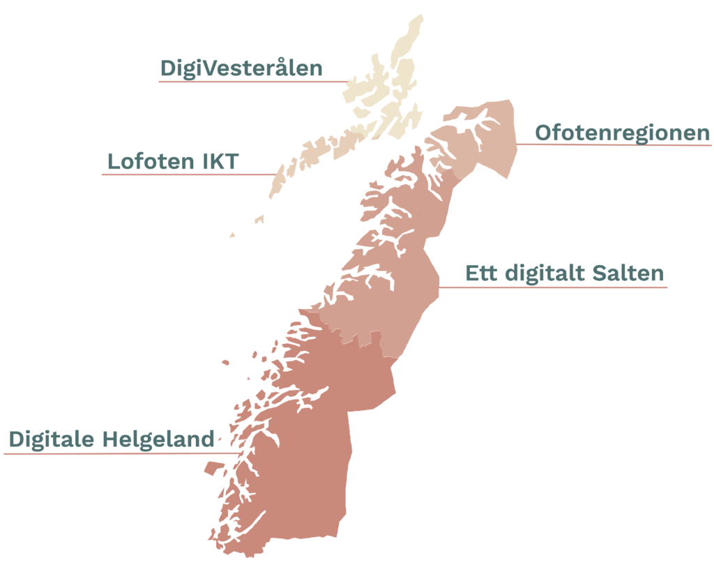 Fylkeskart over Nordland som viser digitaliseringsnettverkene