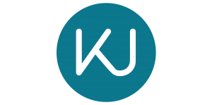 Kjernejorunal sin logo Stor KJ i en blå sirkel.